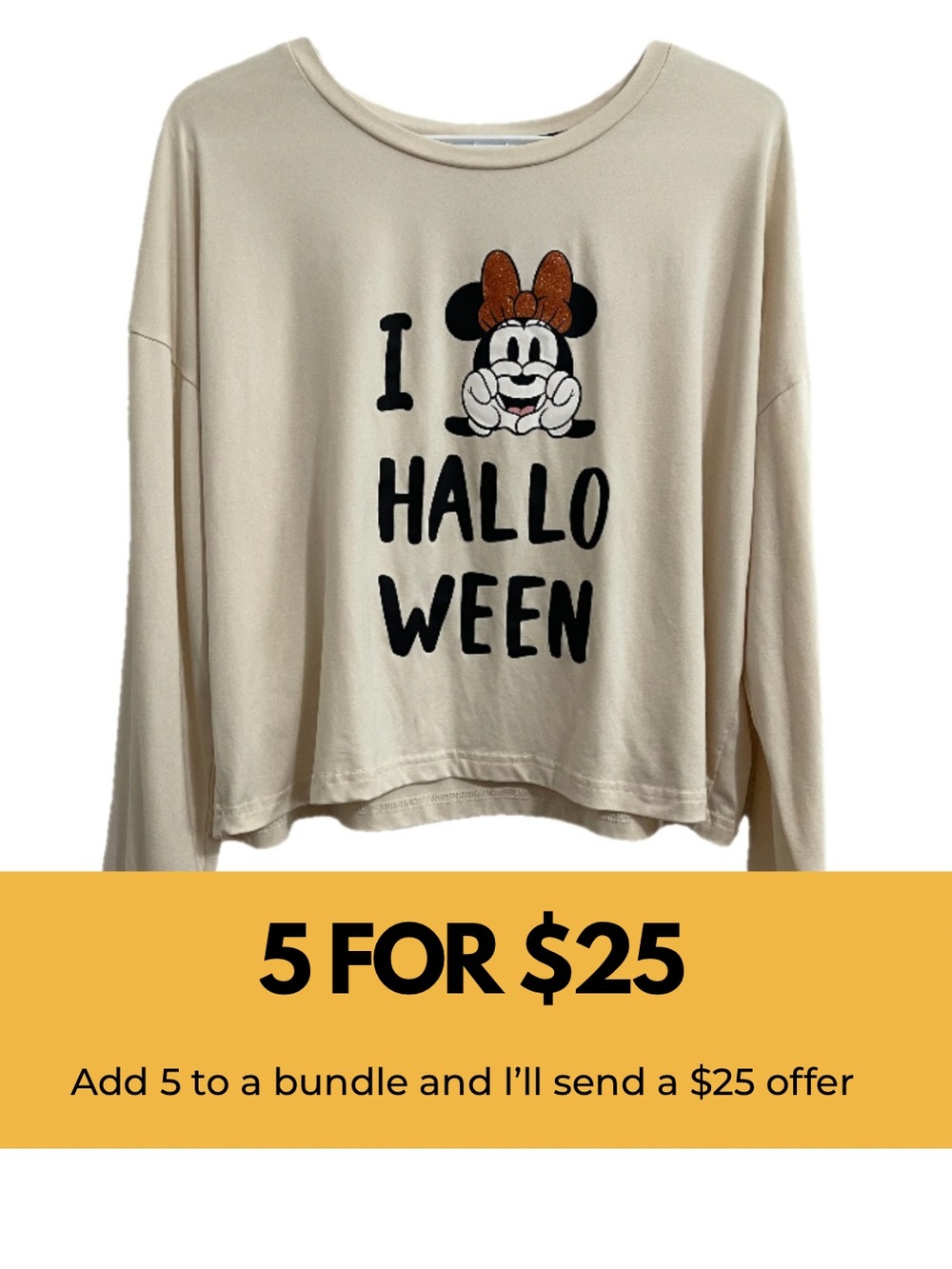 Disney Beige Minnie Halloween Crewneck Top